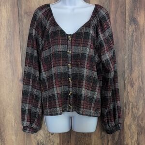 White Birch Red and Black Plaid Button-Down Shirt S            -H124